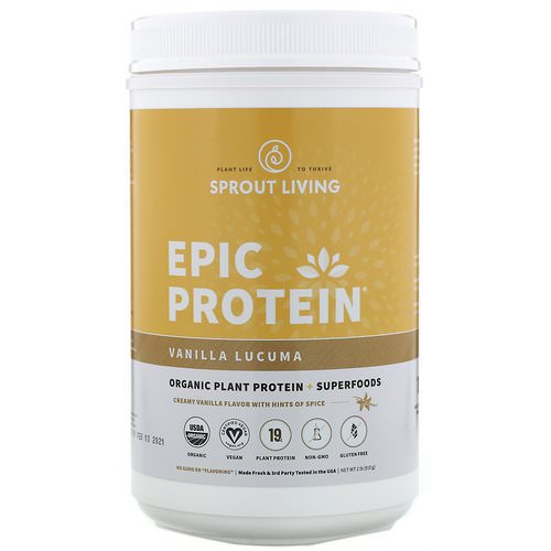 Sprout Living, Epic Protein, Organic Plant Protein + Superfoods, Vanilla Lucuma, 2 lb (910 g) فوائد