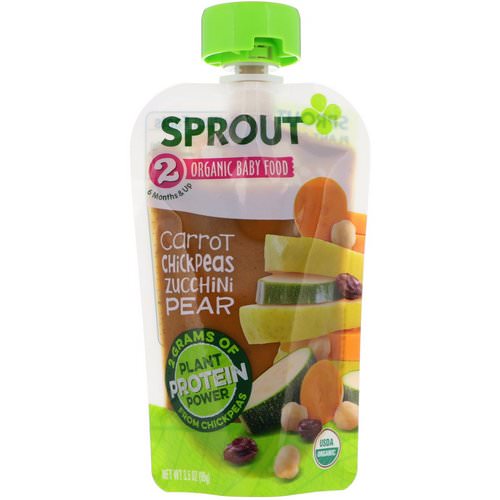 Sprout Organic, Baby Food, Stage 2, Carrot, Chickpeas, Zucchini, Pear, 3.5 oz (99 g) فوائد