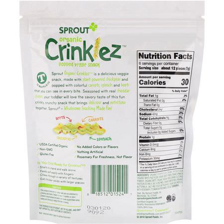 Sprout Organic, Crinklez, Popped Veggie Snack, Cheesy Spinach, 1.48 oz (42 g):وجبات خفيفة, Bars