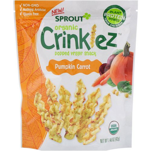 Sprout Organic, Crinklez, Popped Veggie Snack, Pumpkin Carrot, 1.48 oz (42 g) فوائد