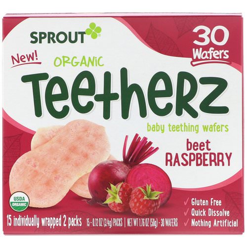 Sprout Organic, Teetherz, Baby Teething Wafers, Beet Raspberry, 30 Wafers فوائد