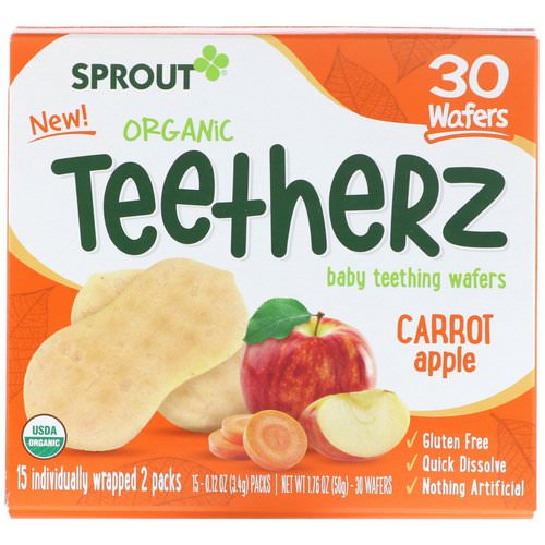Sprout Organic, Teetherz, Baby Teething Wafers, Carrot Apple, 30 Wafers فوائد