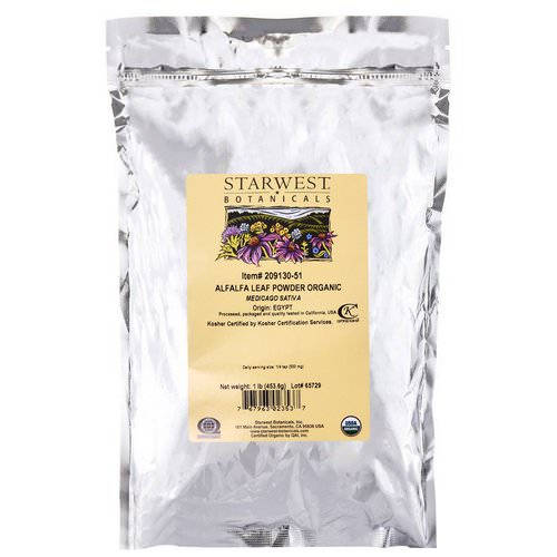 Starwest Botanicals, Alfalfa Leaf Powder, Organic, 1 lb (453.6 g) فوائد