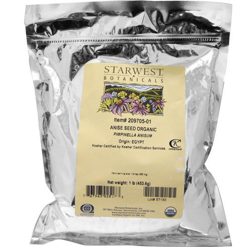 Starwest Botanicals, Anise Seed Whole, Organic, 1 lb (453.6 g) فوائد