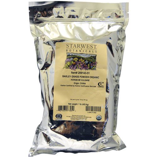Starwest Botanicals, Barley Grass Powder, Organic, 1 lb (453.6 g) فوائد
