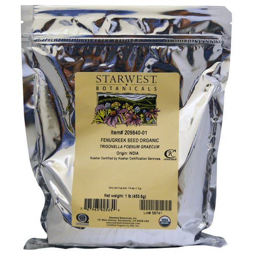 Starwest Botanicals, Fenugreek Seed Organic, 1 lb (453.6 g) فوائد