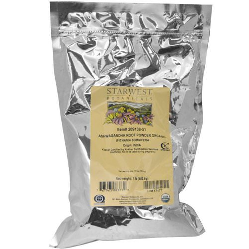 Starwest Botanicals, Organic Ashwagandha Root Powder, 1 lbs (453.6 g) فوائد