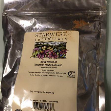 Starwest Botanicals, Organic Cinnamon Powder, 1 lb (453.6 g):بهارات القرفة