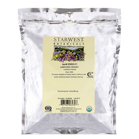 Starwest Botanicals, Organic Cumin Seed, 1 lb (453.6 g):كم,ن, بهارات