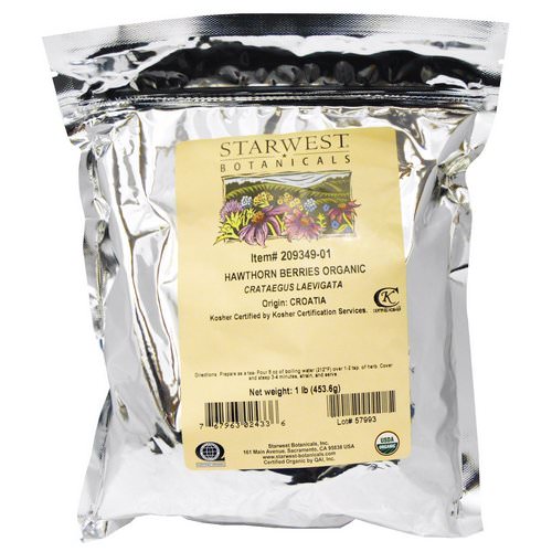 Starwest Botanicals, Organic, Hawthorn Berries, 1 lb (453.6 g) فوائد