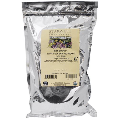 Starwest Botanicals, Organic Slippery Elm Bark Powder, 1 lb (453.6 g) فوائد