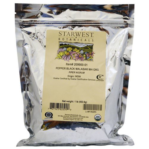 Starwest Botanicals, Organic Whole Pepper Black Malabar, 1 lb (453.6 g) فوائد