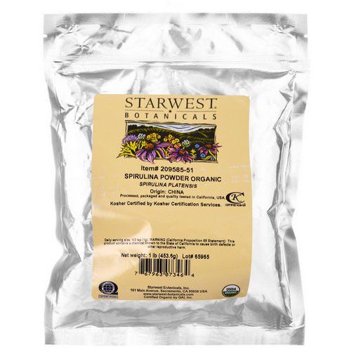 Starwest Botanicals, Spirulina Powder, Organic, 1 lb (453.6 g) فوائد