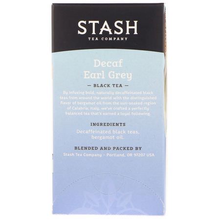 Stash Tea, Black Tea, Decaf Earl Grey, 18 Tea Bags, 1.1 oz (33 g):شاي أس,د, شاي إيرل غراي