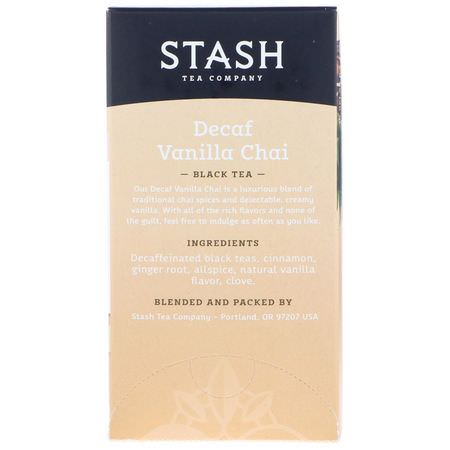 Stash Tea, Black Tea, Decaf Vanilla Chai, 18 Tea Bags, 1.2 oz (36 g):شاي أس,د ,شاي شاي