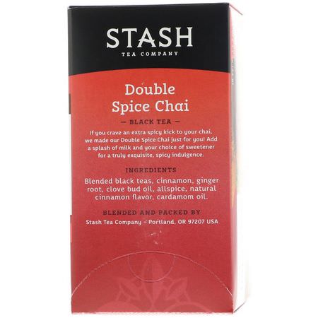 Stash Tea, Black Tea, Double Spice Chai, 18 Tea Bags, 1.1 oz (33 g):شاي تشاي, شاي أس,د