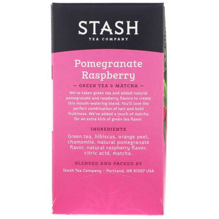 Stash Tea, Green Tea & Matcha, Pomegranate Raspberry, 18 Tea Bags, 1.2 oz (36 g):شاي ماتشا, الشاي الأخضر