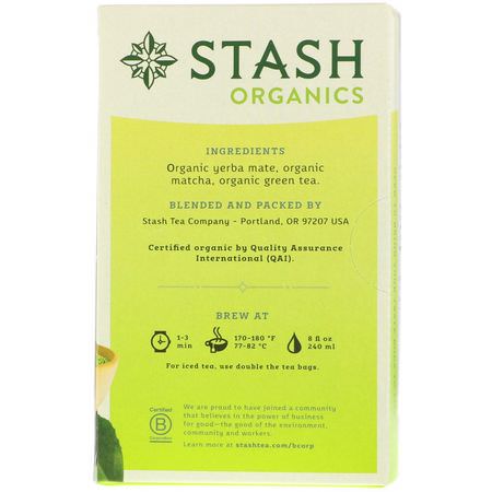 Stash Tea, Green Tea, Organic Matcha Mate, 18 Tea Bags, 1.2 oz (36 g):الشاي الأخضر
