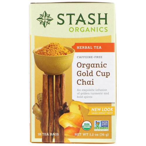 Stash Tea, Herbal Tea, Organic Gold Cup Chai, Caffeine Free, 18 Tea Bags, 1.2 oz (36 g) فوائد