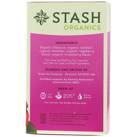 Stash Tea, Herbal Tea, Organic Very Berry, Caffeine Free, 18 Tea Bags, 1.2 oz (36 g):شاي الف,اكه, شاي الأعشاب