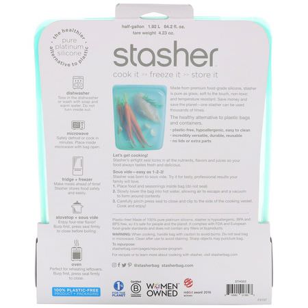 Stasher, Reusable Silicone Food Bag, Half Gallon Bag, Aqua, 64.2 fl oz (1.92 l):حا,يات, تخزين طعام