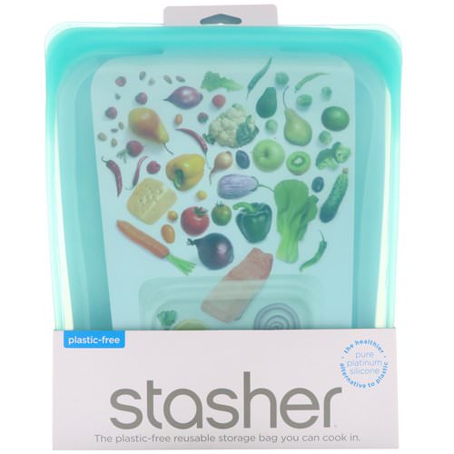 Stasher, Reusable Silicone Food Bag, Half Gallon Bag, Aqua, 64.2 fl oz (1.92 l) فوائد