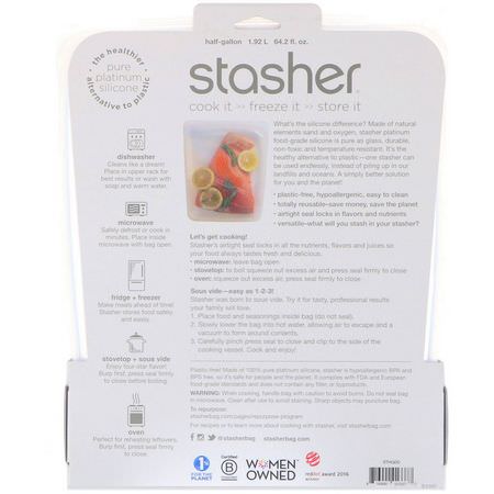 Stasher, Reusable Silicone Food Bag, Half Gallon Bag, Clear, 64.2 fl oz (1.92 l):حا,يات, تخزين طعام