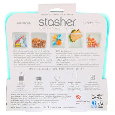 Stasher, Reusable Silicone Food Bag, Sandwich Size Medium, Aqua, 15 fl oz (450 ml):حا,يات, تخزين طعام