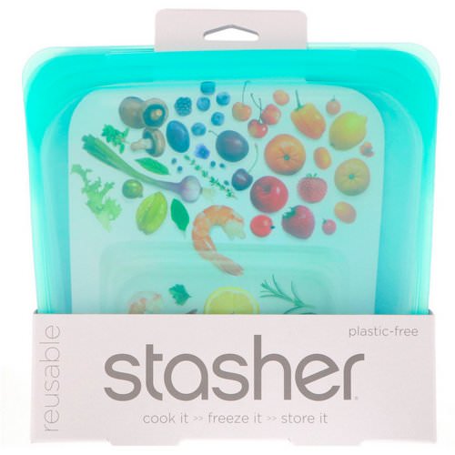 Stasher, Reusable Silicone Food Bag, Sandwich Size Medium, Aqua, 15 fl oz (450 ml) فوائد
