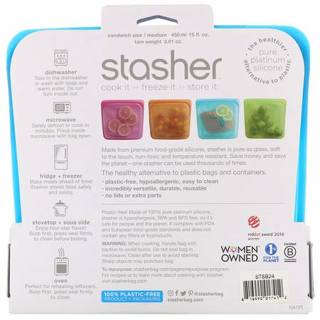 Stasher, Reusable Silicone Food Bag, Sandwich Size Medium, Blueberry, 15 fl oz (450 ml):حا,يات, تخزين طعام