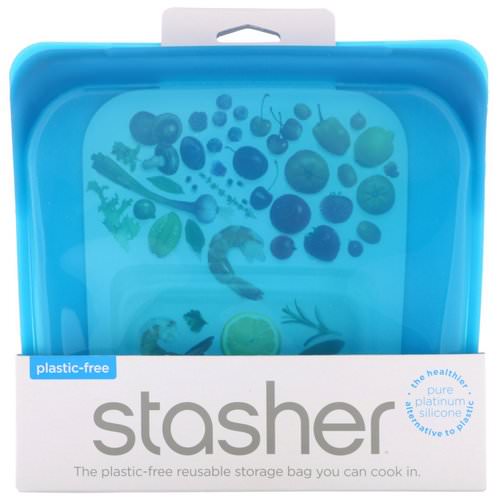 Stasher, Reusable Silicone Food Bag, Sandwich Size Medium, Blueberry, 15 fl oz (450 ml) فوائد