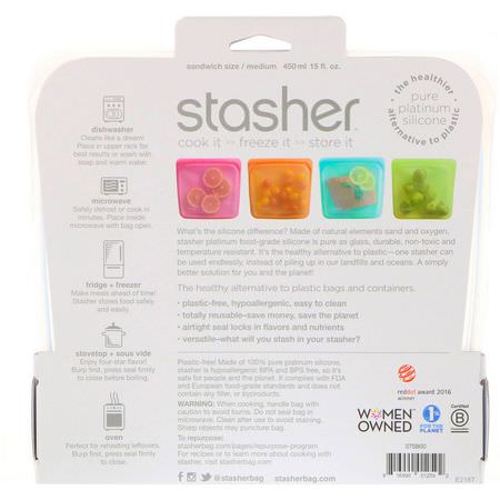 Stasher, Reusable Silicone Food Bag, Sandwich Size Medium, Clear, 15 fl oz (450 ml):حا,يات, تخزين طعام
