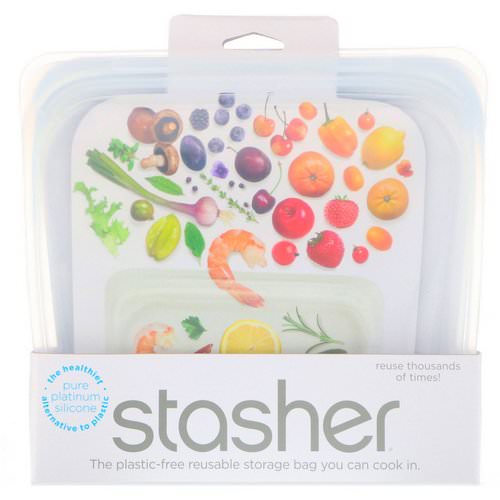 Stasher, Reusable Silicone Food Bag, Sandwich Size Medium, Clear, 15 fl oz (450 ml) فوائد