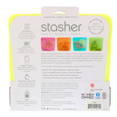 Stasher, Reusable Silicone Food Bag, Sandwich Size Medium, Lime, 15 fl oz (450 ml):حا,يات, تخزين طعام