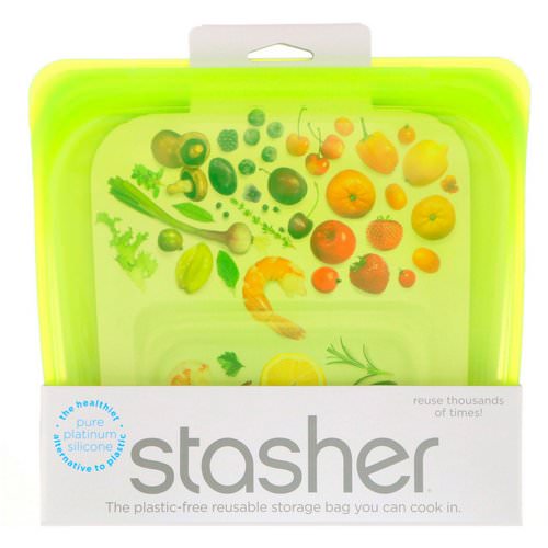 Stasher, Reusable Silicone Food Bag, Sandwich Size Medium, Lime, 15 fl oz (450 ml) فوائد