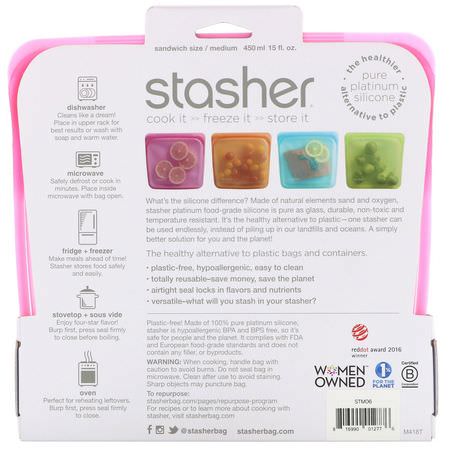Stasher, Reusable Silicone Food Bag, Sandwich Size Medium, Raspberry, 15 fl oz (450 ml):حا,يات, تخزين طعام