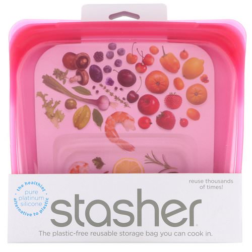 Stasher, Reusable Silicone Food Bag, Sandwich Size Medium, Raspberry, 15 fl oz (450 ml) فوائد