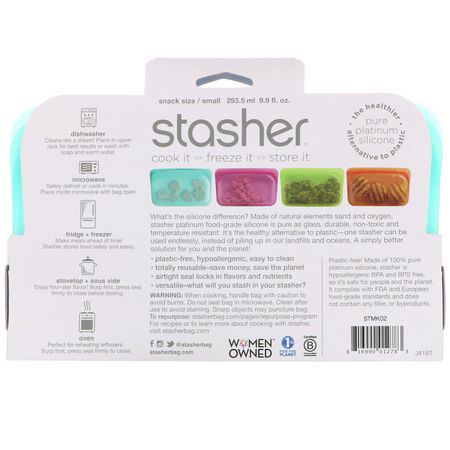 Stasher, Reusable Silicone Food Bag, Snack Size Small, Aqua, 9.9 fl oz (293.5 ml):حا,يات, تخزين طعام