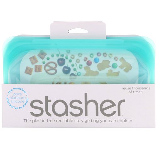 Stasher, Reusable Silicone Food Bag, Snack Size Small, Aqua, 9.9 fl oz (293.5 ml) فوائد