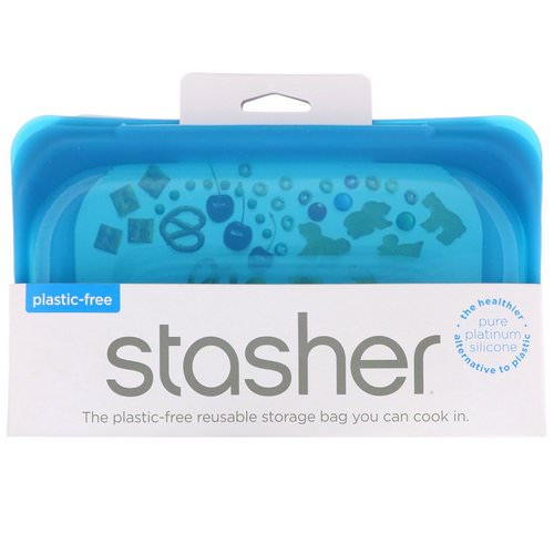 Stasher, Reusable Silicone Food Bag, Snack Size Small, Blue, 9.9 fl oz (293.5 ml) فوائد