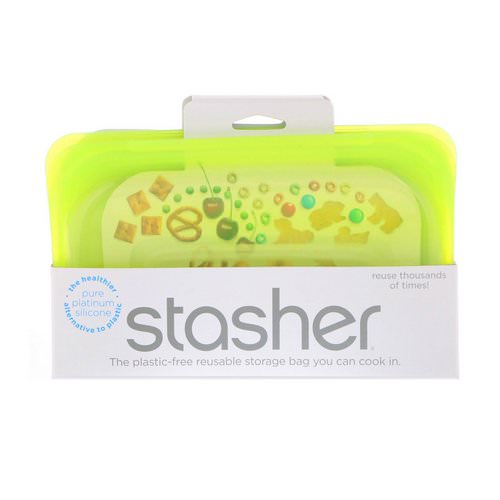 Stasher, Reusable Silicone Food Bag, Snack Size Small, Lime, 9.9 fl oz (293.5 ml) فوائد