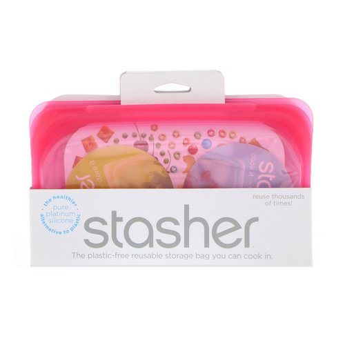 Stasher, Reusable Silicone Food Bag, Snack Size Small, Raspberry, 9.9 fl oz (293.5 ml) فوائد