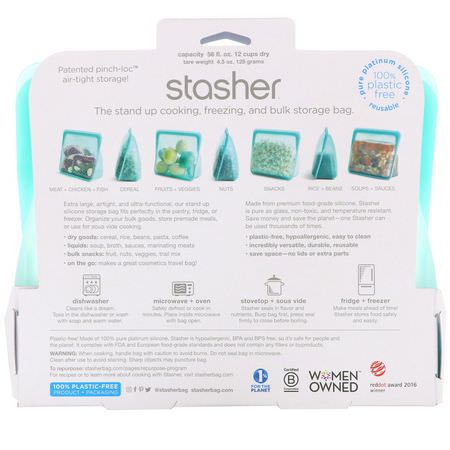 Stasher, Reusable Silicone Food Bag, Stand Up Bag, Aqua, 56 fl oz (128 g):حا,يات, تخزين طعام