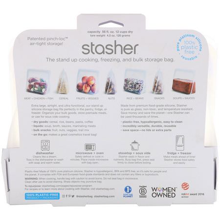 Stasher, Reusable Silicone Food Bag, Stand Up Bag, Clear, 56 fl. oz. (128 g):حا,يات, تخزين طعام