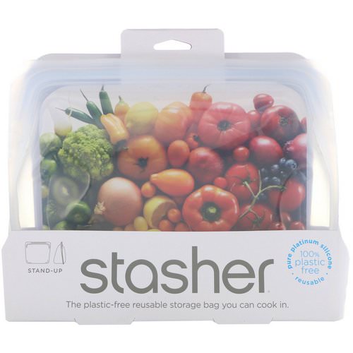 Stasher, Reusable Silicone Food Bag, Stand Up Bag, Clear, 56 fl. oz. (128 g) فوائد