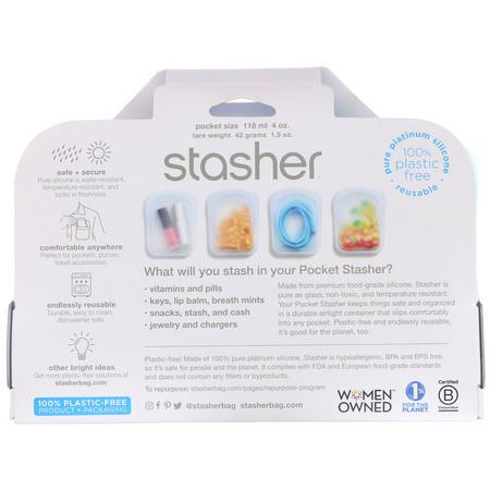 Stasher, Reusable Silicone Pocket, Clear & Aqua, 2 Pack, 4 oz (42 g) Each:حا,يات, تخزين طعام