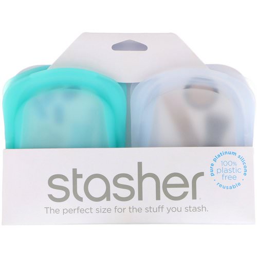 Stasher, Reusable Silicone Pocket, Clear & Aqua, 2 Pack, 4 oz (42 g) Each فوائد