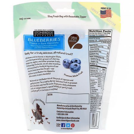 Stoneridge Orchards, Blueberries, Dipped in Dark Chocolate, 5 oz (142 g):حل,ى, ش,ك,لاتة