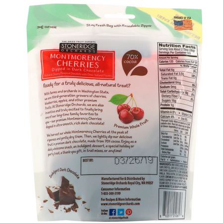 Stoneridge Orchards, Montmorency Cherries, Dipped in Dark Chocolate, 5 oz (142 g):حل,ى, ش,ك,لاتة