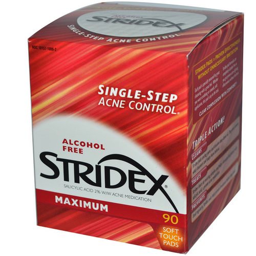 Stridex, Single-Step Acne Control, Maximum, Alcohol Free, 90 Soft Touch Pads فوائد